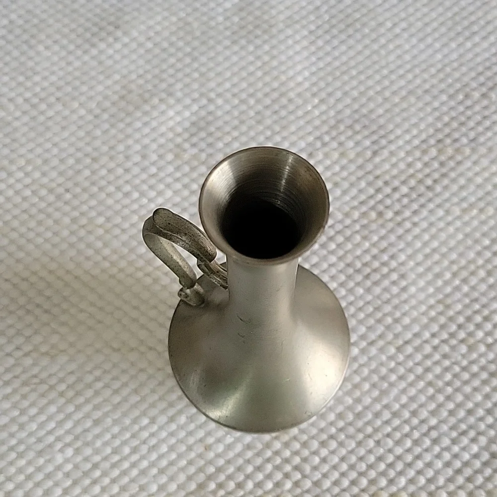 Small vintage pewter bud vase with handle.  5.5